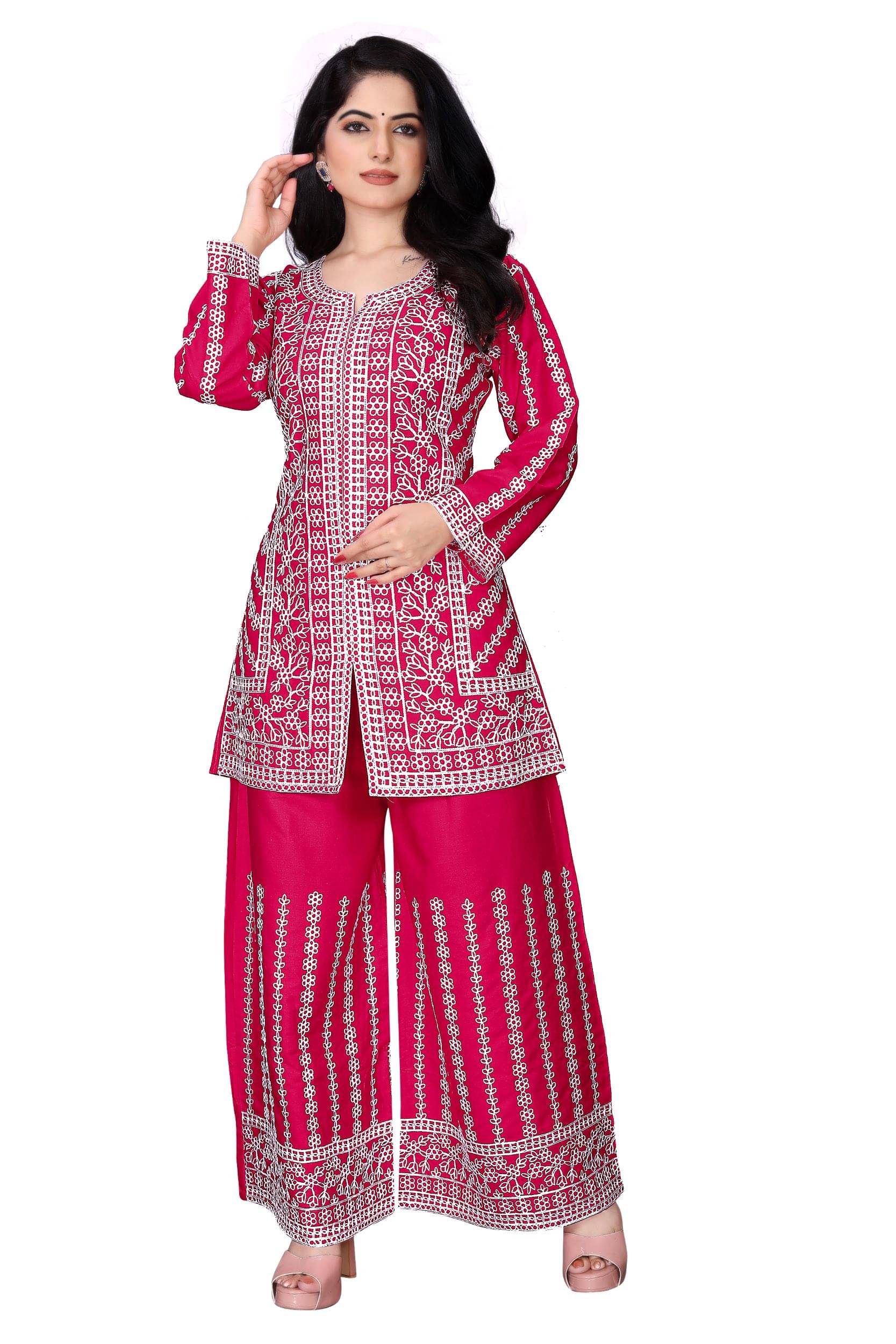     			TUHIRAJ Women Top With Palazzos Co-Ord Set ( Pink )