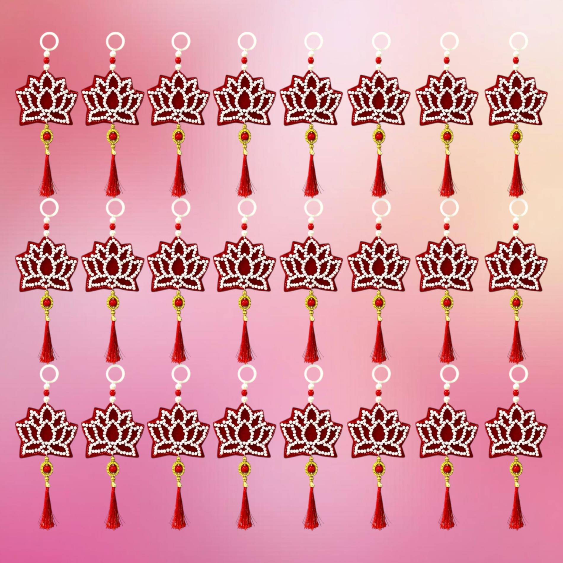 Traditional Lotus Toran Bandarwal with Embroidered Beads and Hanging Tassels – Ideal for Home Entrance     			Traditional Lotus Toran Bandarwal with Embroidered Beads and Hanging Tassels – Ideal for Home Entrance