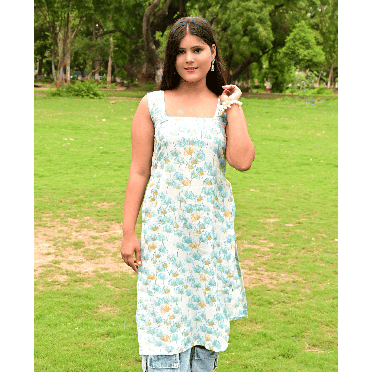     			Trust Jone Shop Women Cotton Printed A-line Kurti ( Blue )