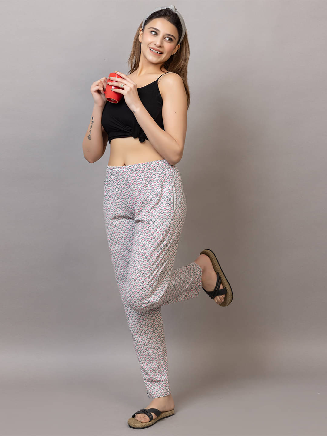     			Xenios Cotton Blend Printed Women Pyjama ( Off White )