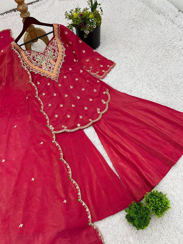 YASHASVI ENTERPRISE Women Silk Embroidered Ethnic Motifs Kurti With Alladin Salwar ( Pink ) YASHASVI ENTERPRISE Women Silk Embroidered Ethnic Motifs Kurti With Alladin Salwar ( Pink )