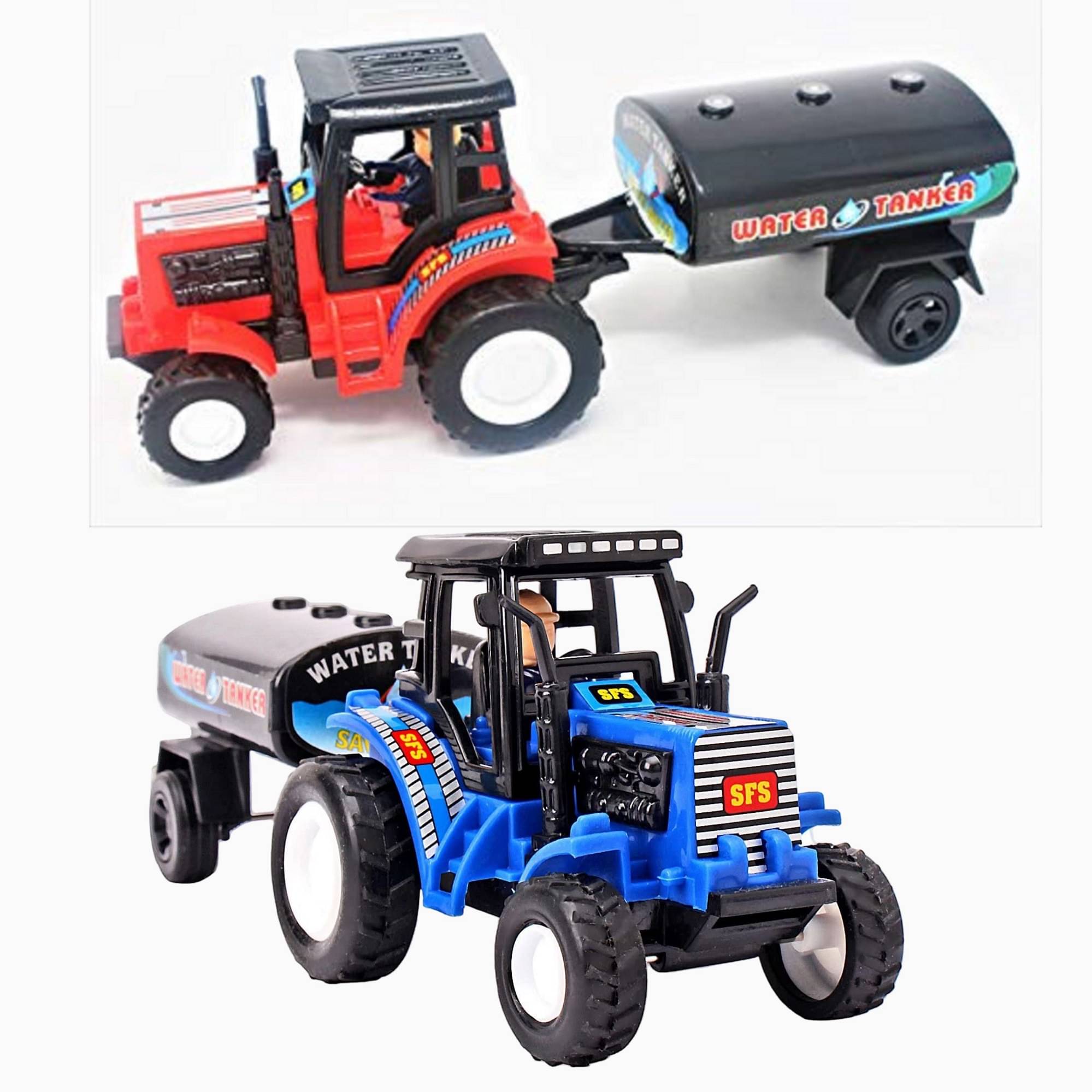 YUIOP - Tractor With Water Tanker - Pull Back Spring Action Tractor Toy - No Remote (Multicolor) (Pack Of 2) YUIOP - Tractor With Water Tanker - Pull Back Spring Action Tractor Toy - No Remote (Multicolor) (Pack Of 2)