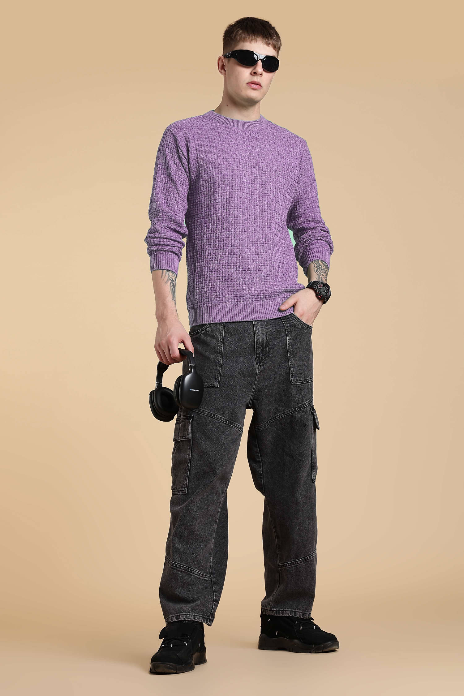     			fashlook Woollen Blend Round Neck Men's Full Sleeves Pullover Sweater - Purple ( Pack of 1 )