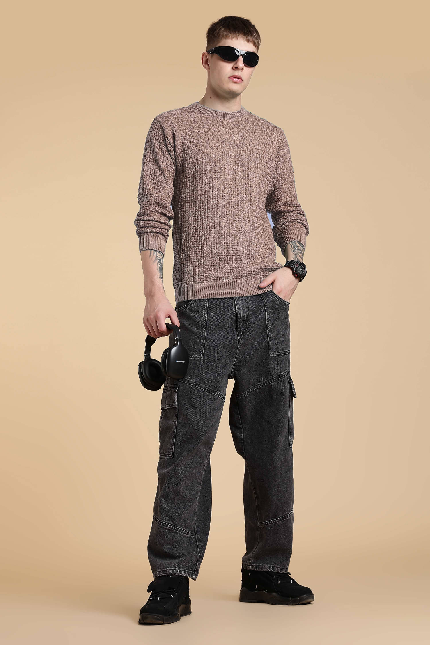     			fashlook Woollen Blend Round Neck Men's Full Sleeves Pullover Sweater - Cream ( Pack of 1 )