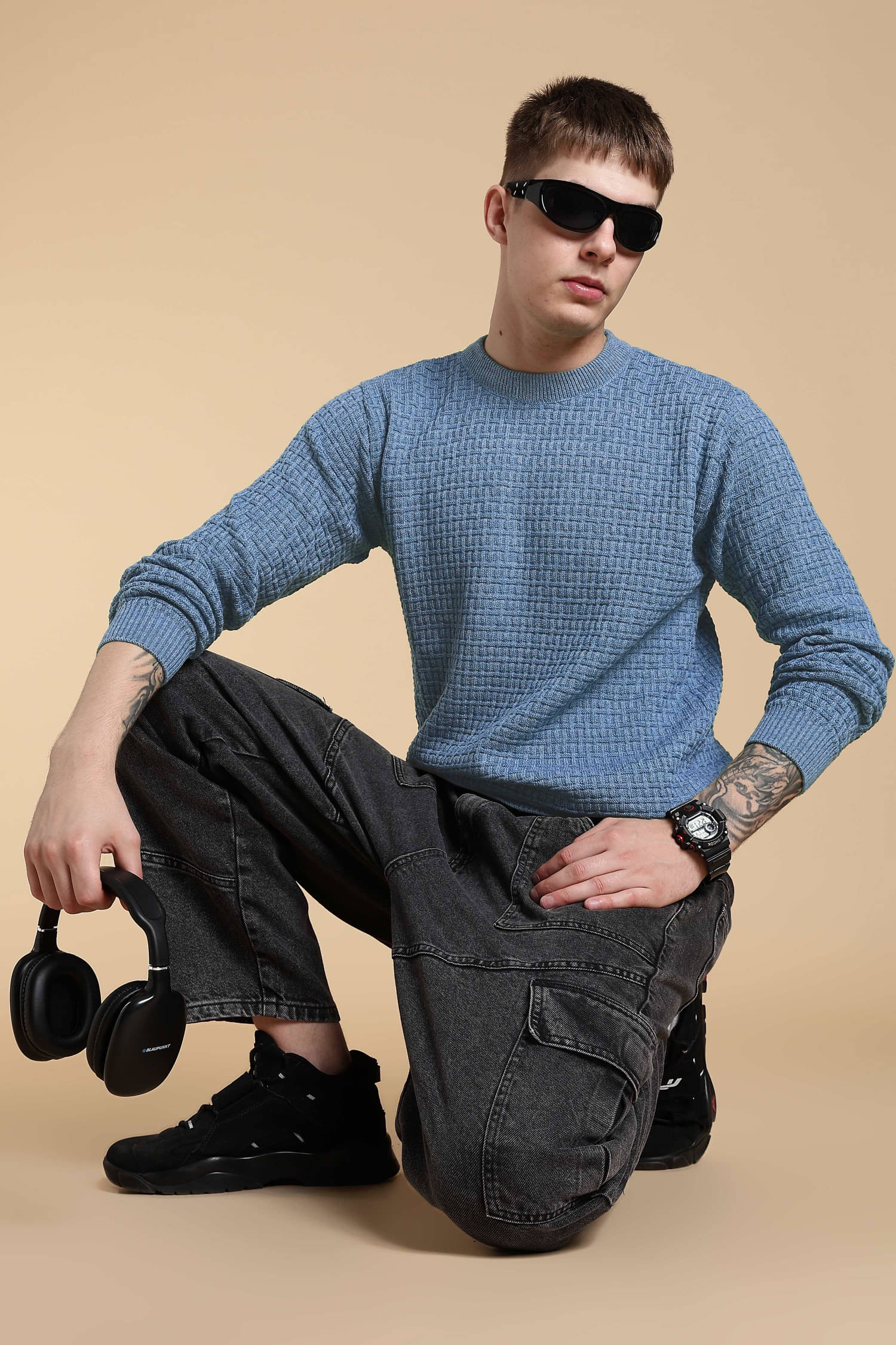     			fashlook Woollen Blend Round Neck Men's Full Sleeves Pullover Sweater - Blue ( Pack of 1 )