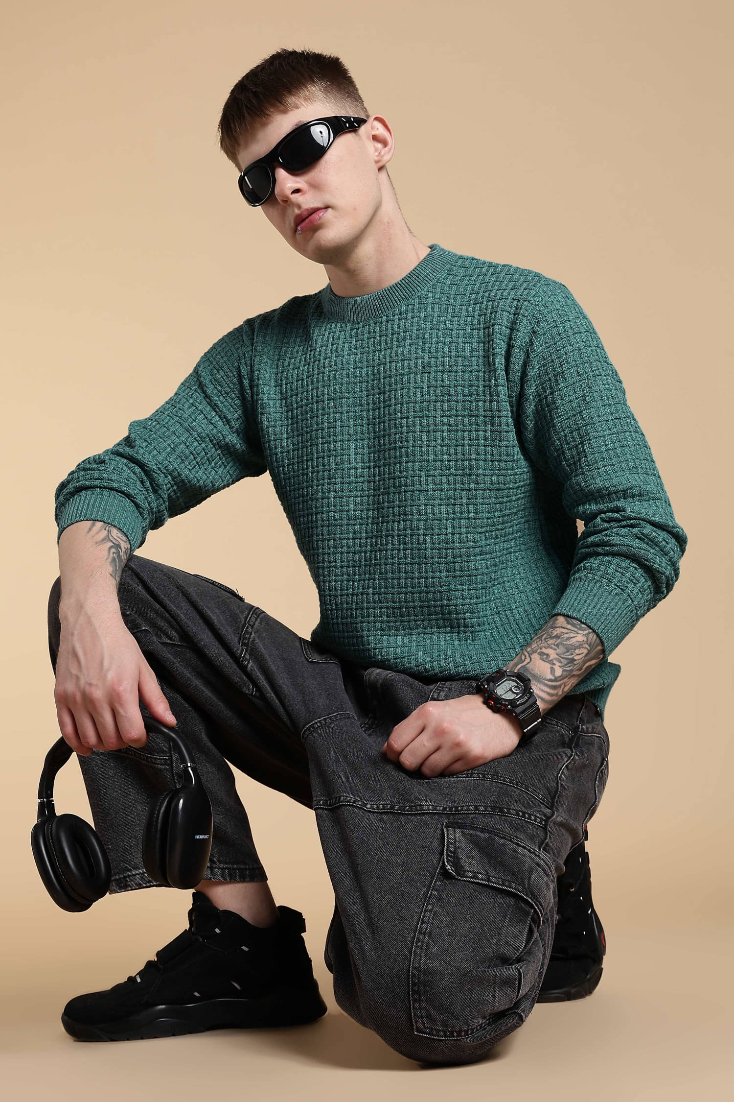     			freaks Woollen Blend Round Neck Men's Full Sleeves Pullover Sweater - Sea Green ( Pack of 1 )