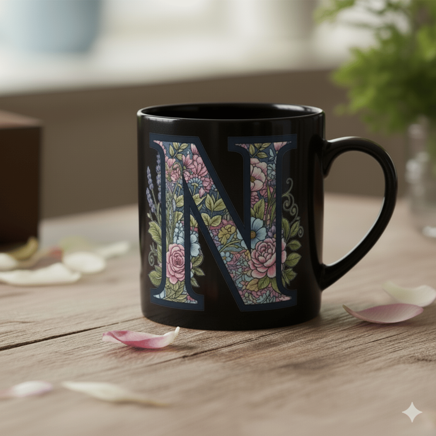     			maddock corp Alphabet Printed N Floral Ceramic Coffee Mug 350 mL ( Pack of 1 )