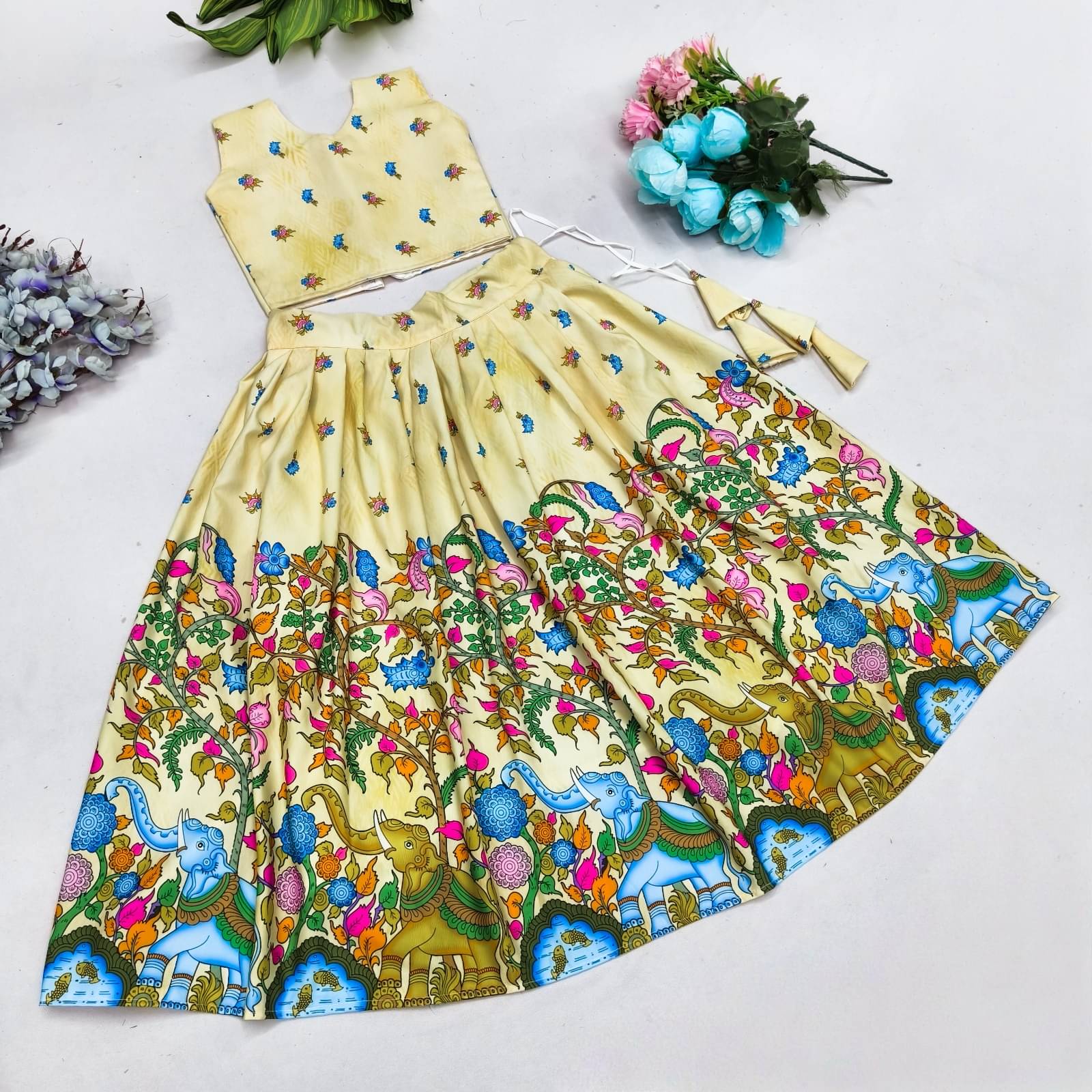     			shree sai creation Rayon Lehenga Choli Set For Girls ( Pack of 1 , Cream )