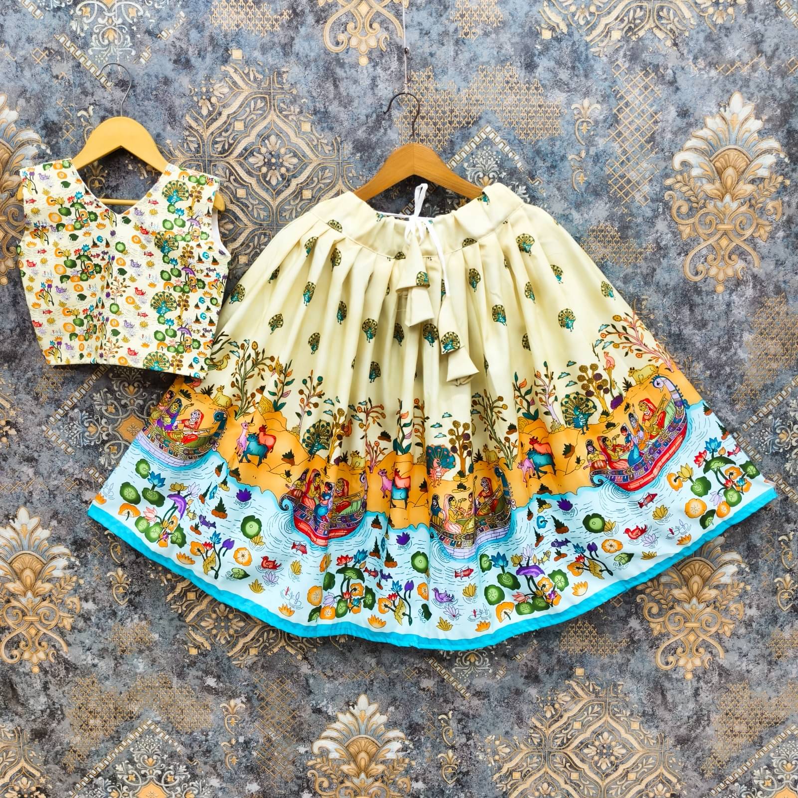     			shree sai creation Rayon Lehenga Choli Set For Girls ( Pack of 1 , Cream )