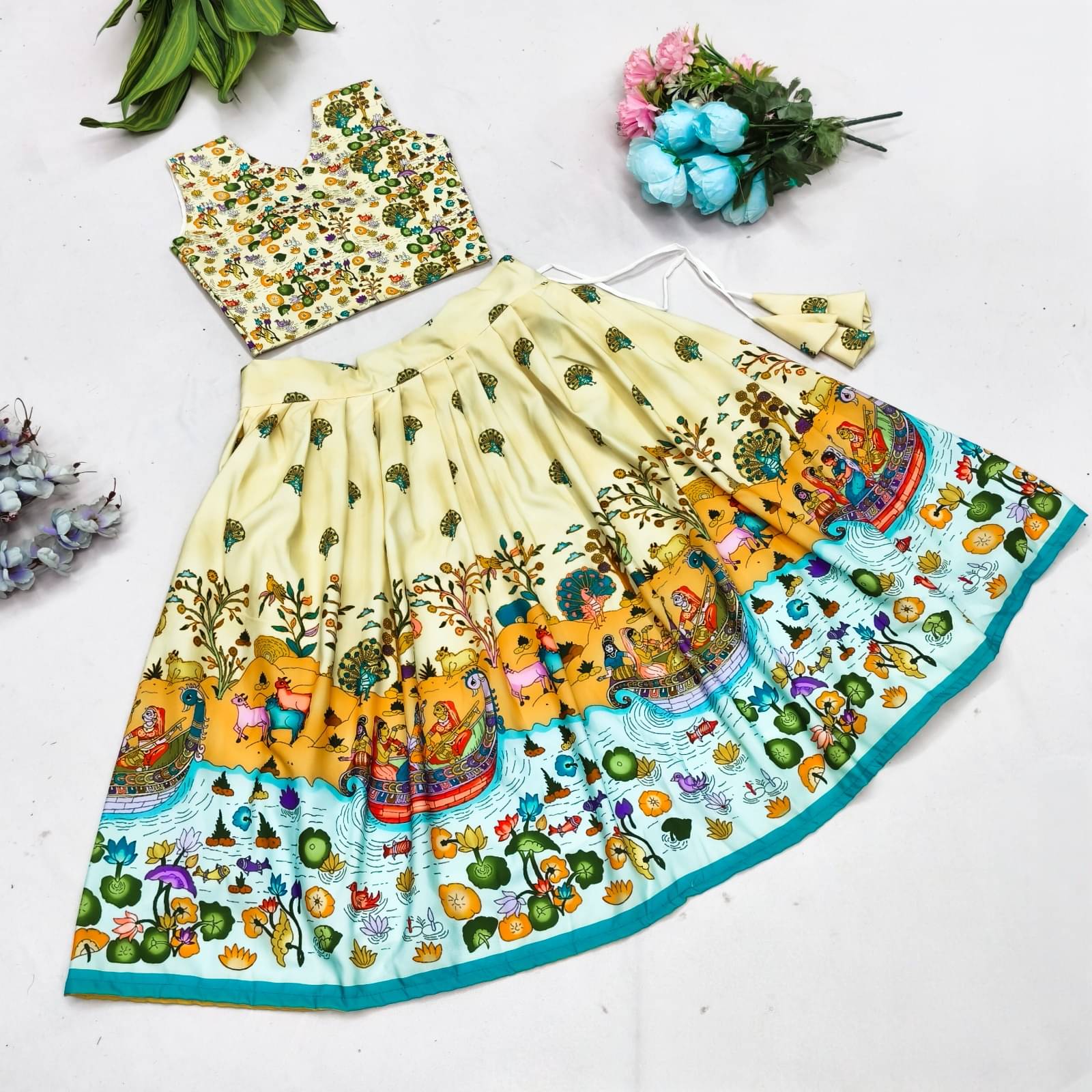     			shree sai creation Rayon Lehenga Choli Set For Girls ( Pack of 1 , Cream )