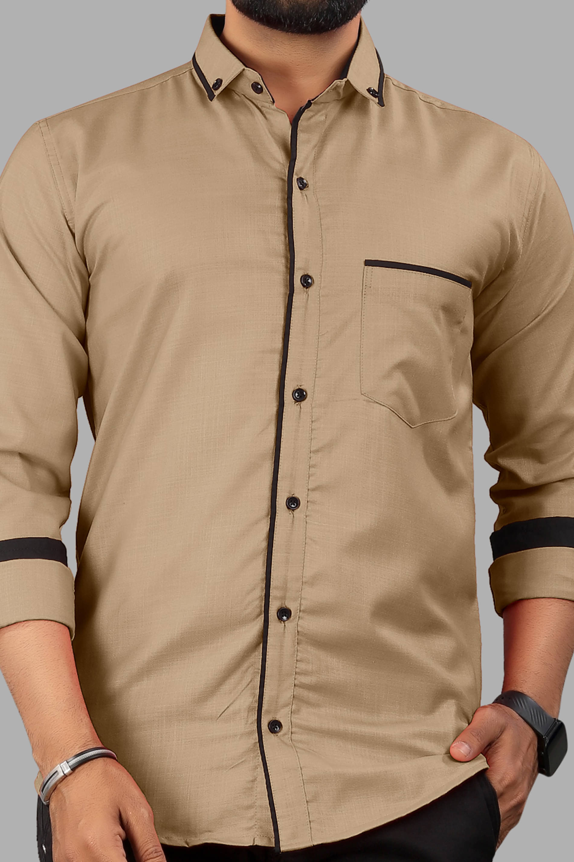     			AITAVIK OVERSEAS Poly Cotton Regular Fit Solids Full Sleeves Men's Casual Shirt - Beige ( Pack of 1 )