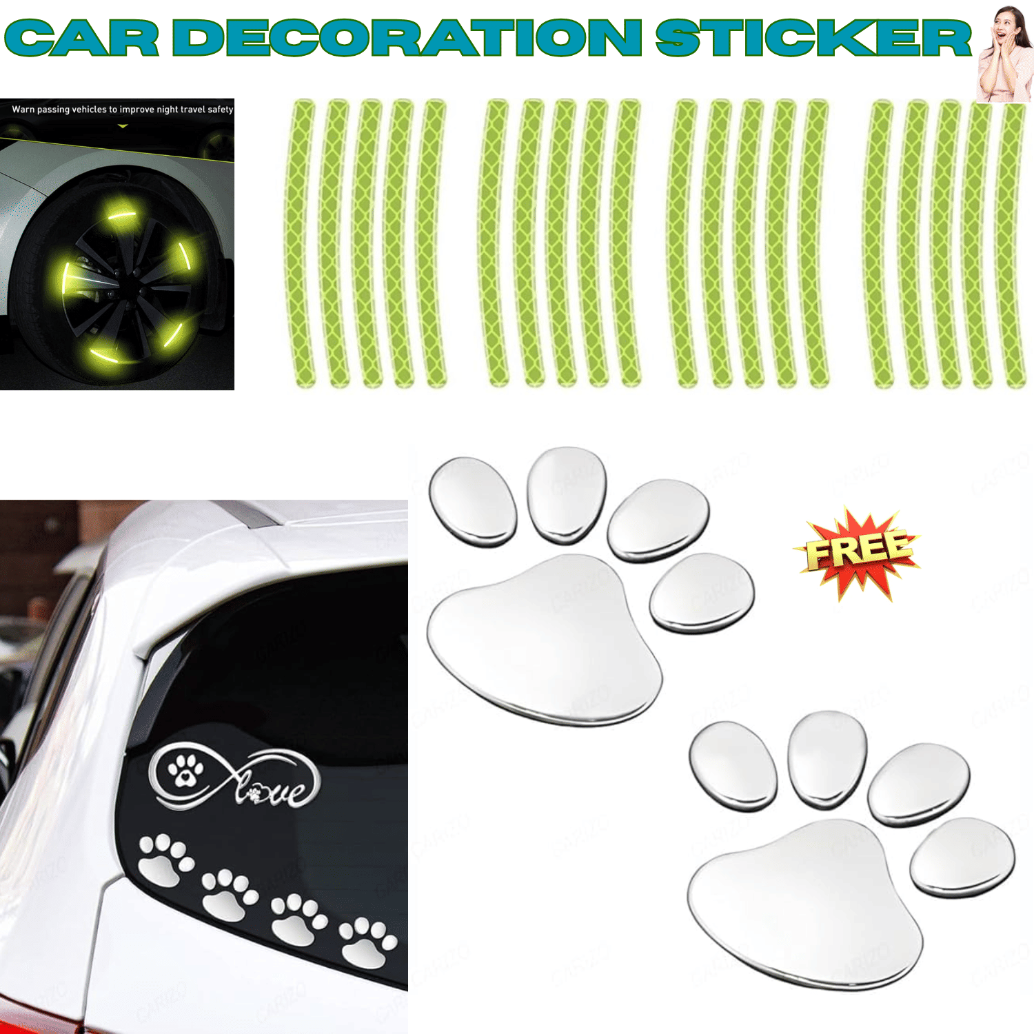     			AKSMIT Animals In Car Sticker Green