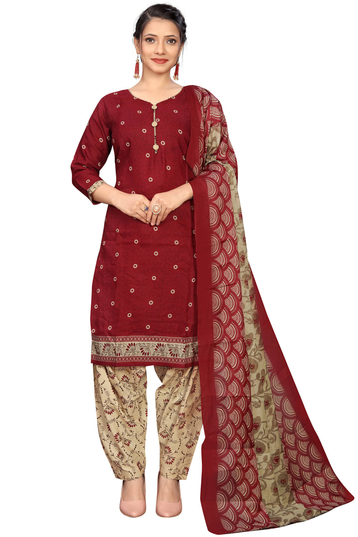     			Aaradhya Fashion Women Cotton Blend Printed Straight Kurti With Patiala Salwar ( Maroon )