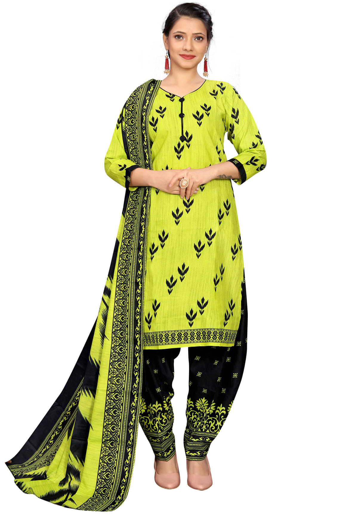     			Aaradhya Fashion Women Cotton Blend Printed Straight Kurti With Patiala Salwar ( Yellow )