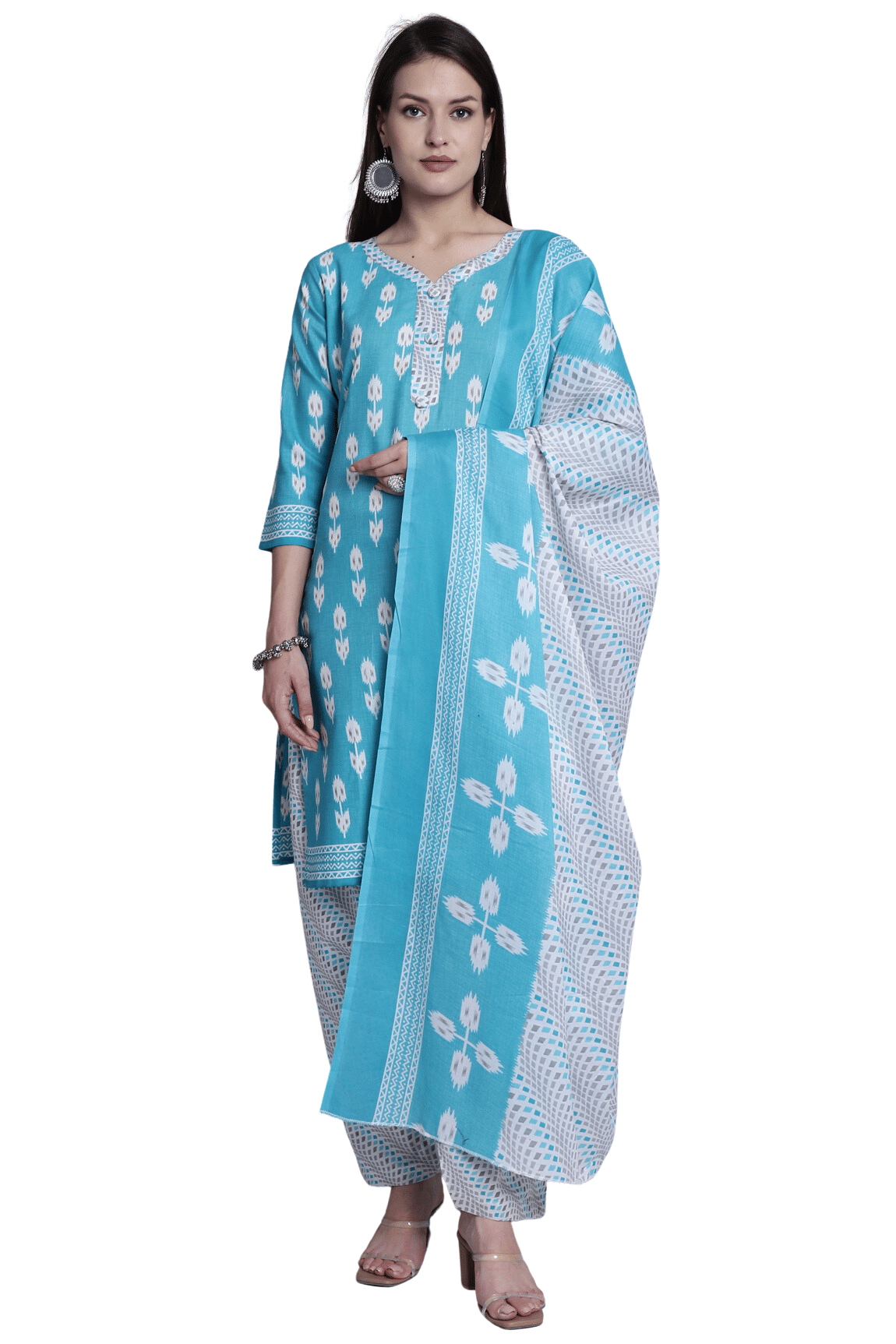     			Aaradhya Fashion Women Cotton Blend Printed Straight Kurti With Patiala Salwar ( Teal )