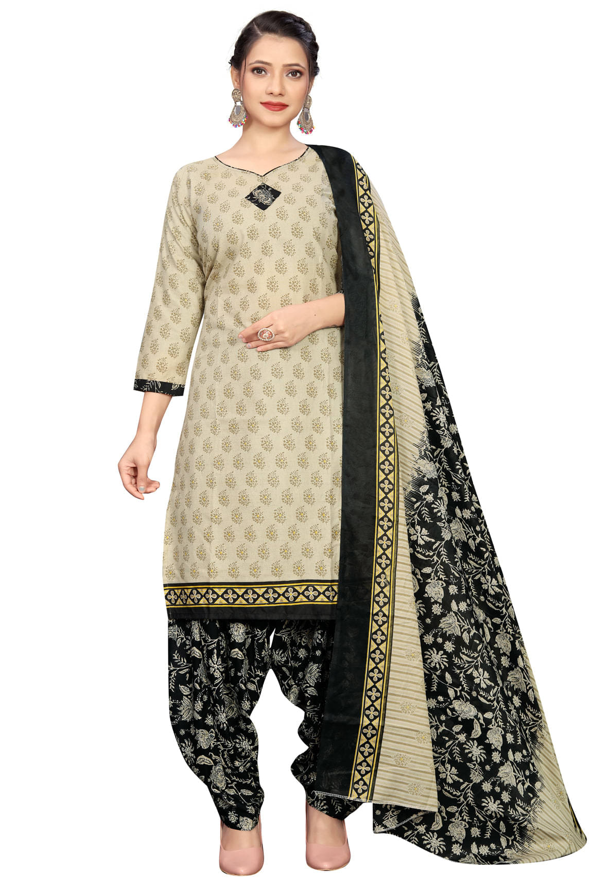     			Aaradhya Fashion Women Cotton Blend Printed Straight Kurti With Patiala Salwar ( Beige )