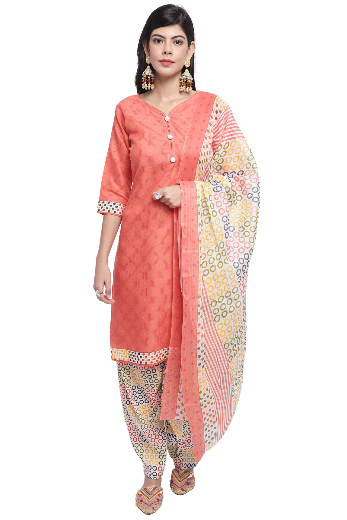     			Aaradhya Fashion Women Cotton Blend Printed Straight Kurti With Patiala Salwar ( Peach )