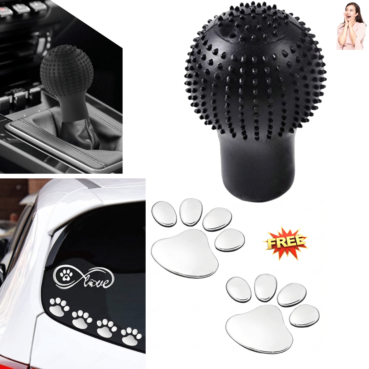 Aksmit Combo Pack of Car Accessories Foot Mark Car Sticker And Silicon Round Gear Shift Knob     			Aksmit Combo Pack of Car Accessories Foot Mark Car Sticker And Silicon Round Gear Shift Knob