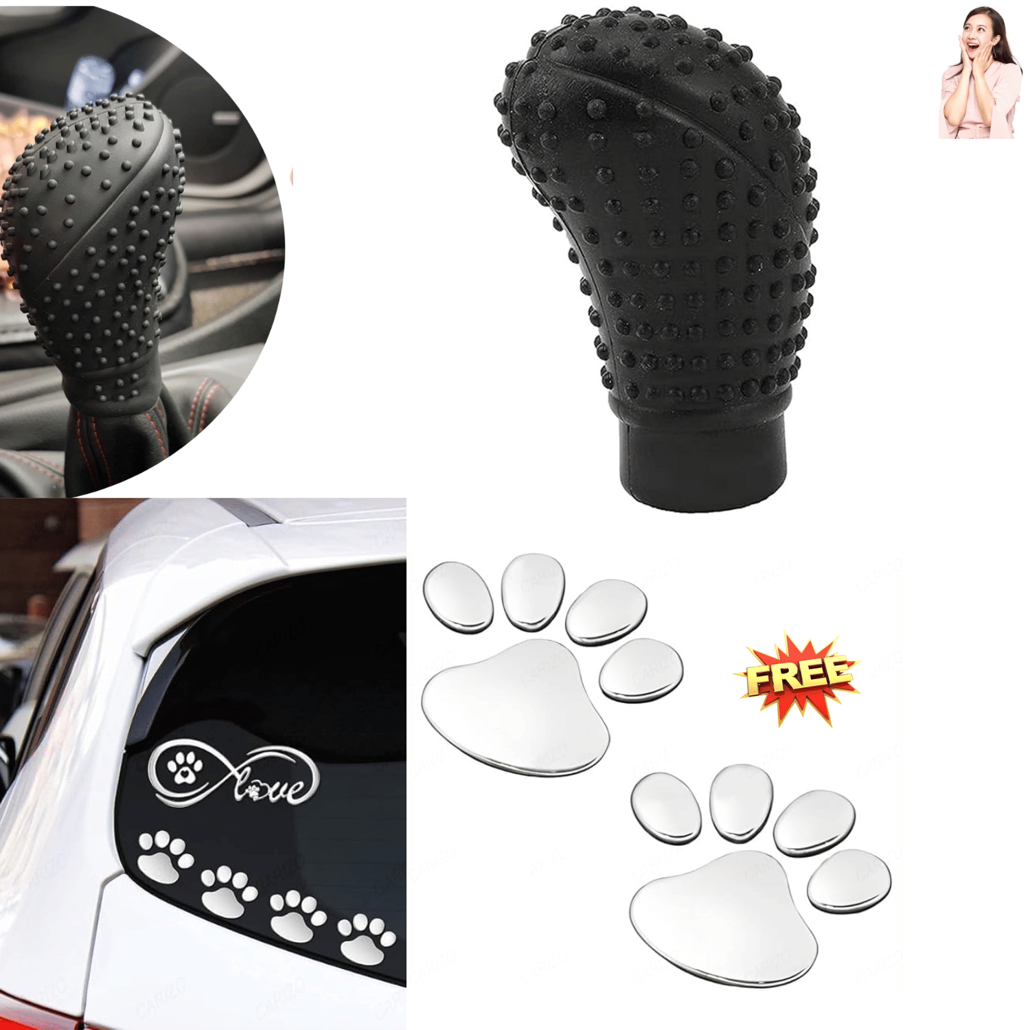     			Aksmit Combo Pack of Car Accessories Foot Mark Car Sticker And Silicon Oval Gear Shift Knob