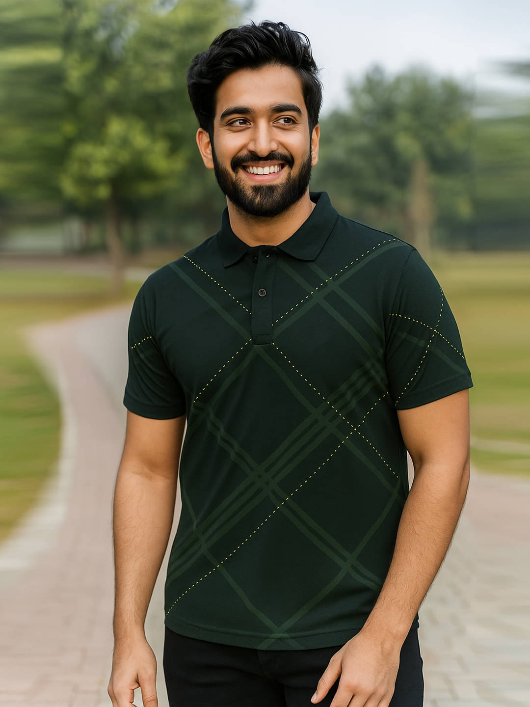 BLISS BOYS Men Polyester Regular Fit Printed Polo T Shirt ( Dark Green )     			BLISS BOYS Men Polyester Regular Fit Printed Polo T Shirt ( Dark Green )