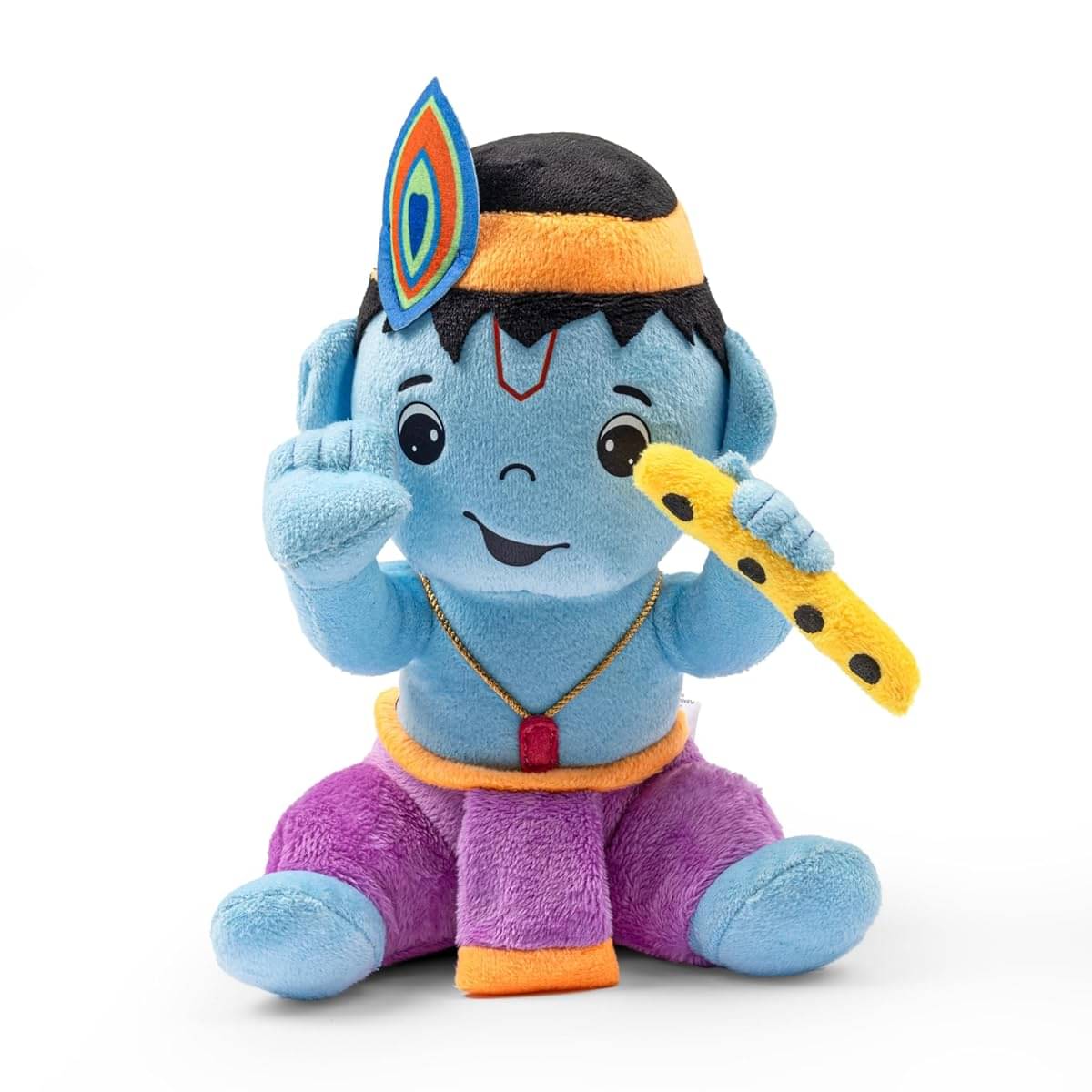     			Baby Krishna Plush Toy | Soft Lord Krishna Stuffed Doll with Flute & Peacock Feather | Gift for Kids