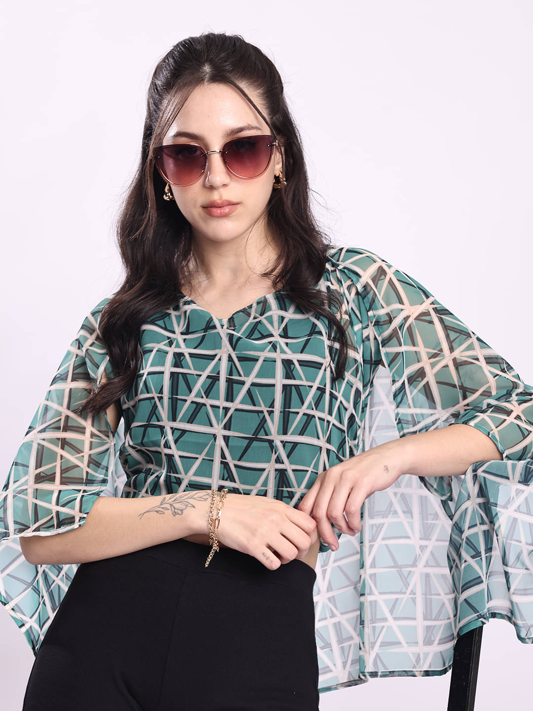     			Bene Kleed Women's Polyester A-Line Top ( Green )