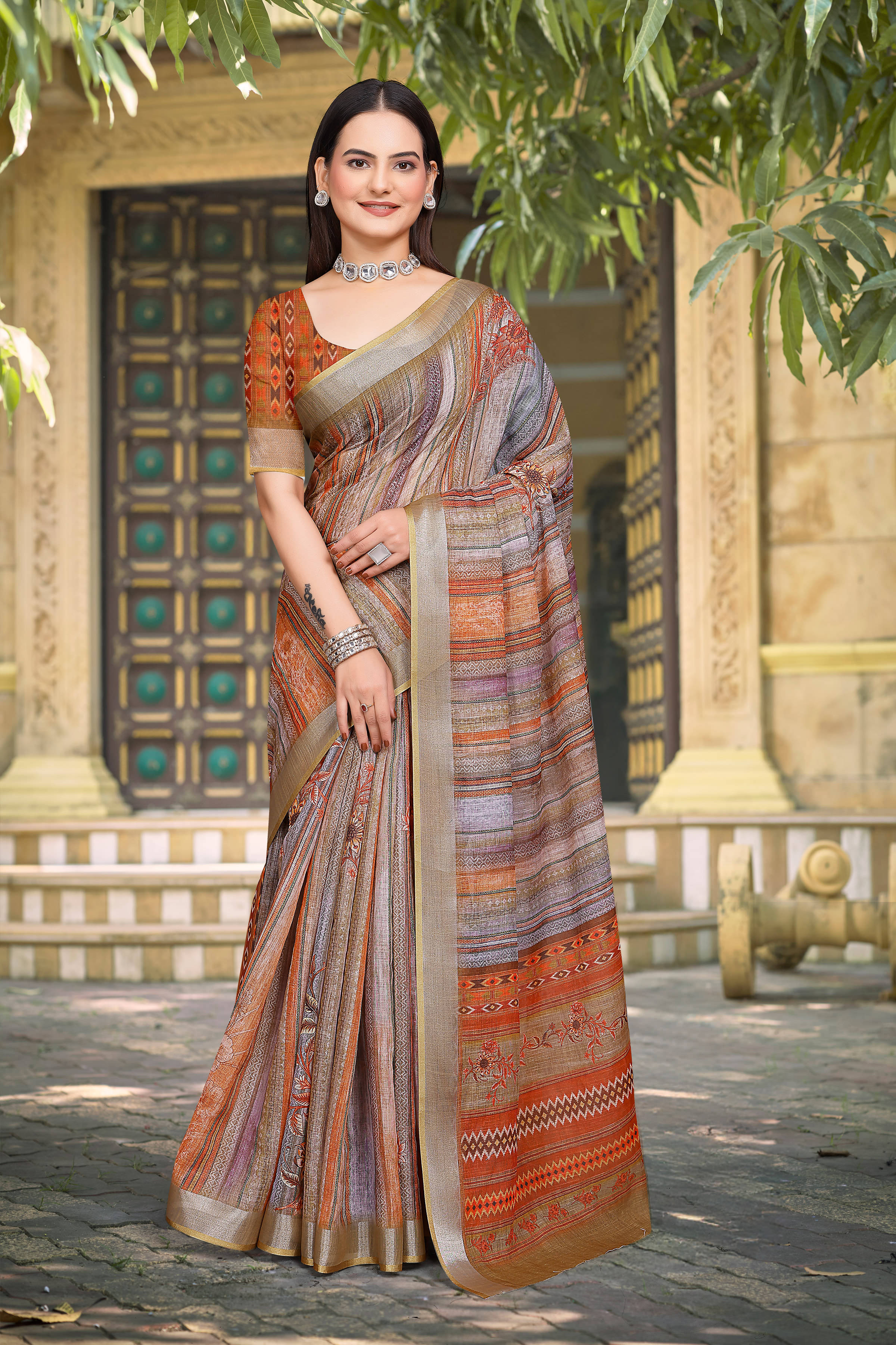 Celeb Styles Linen Printed Regular Saree With Unstitched Blouse Piece ( Brown ) Celeb Styles Linen Printed Regular Saree With Unstitched Blouse Piece ( Brown )