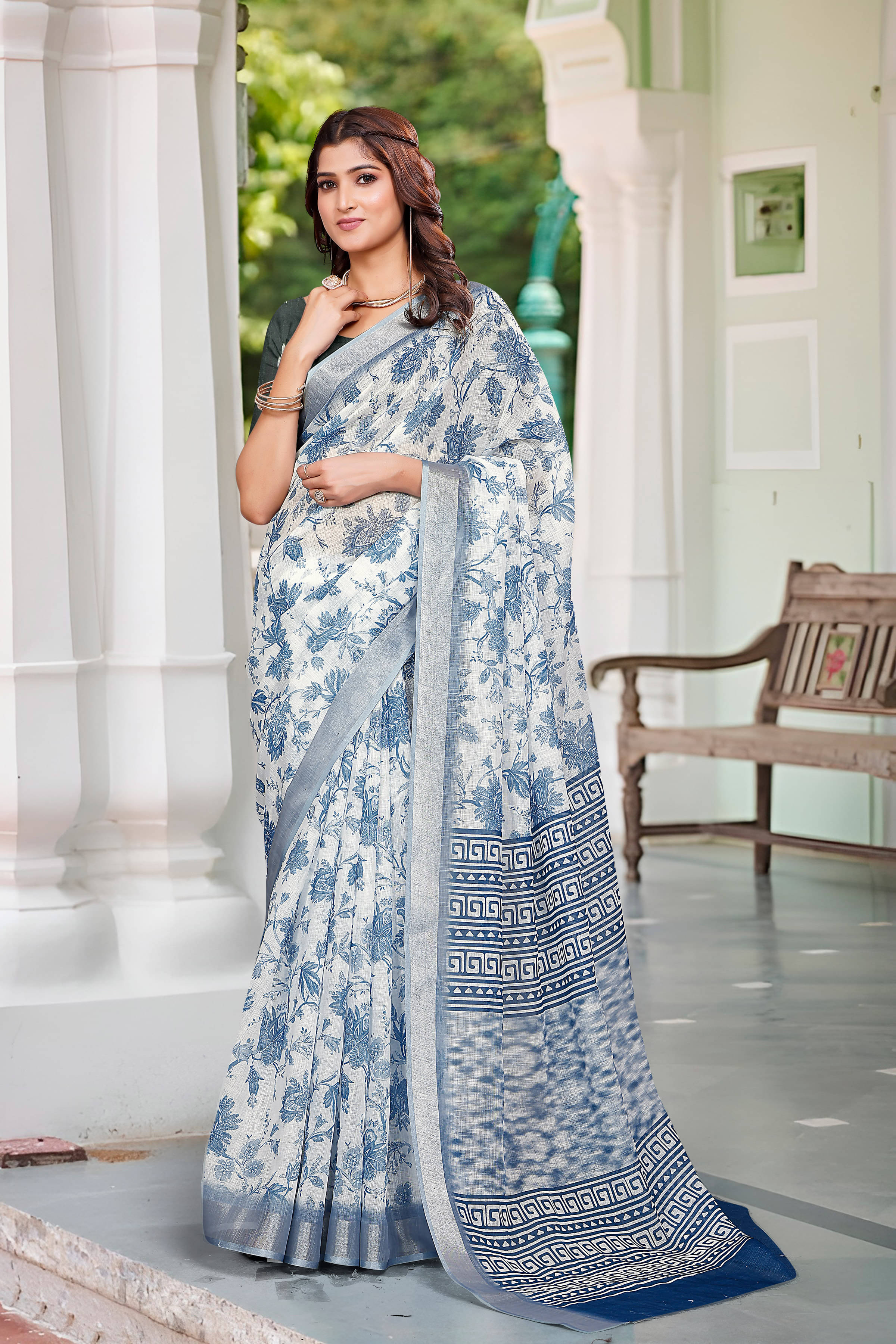 Celeb Styles Linen Printed Regular Saree With Unstitched Blouse Piece ( Grey ) Celeb Styles Linen Printed Regular Saree With Unstitched Blouse Piece ( Grey )