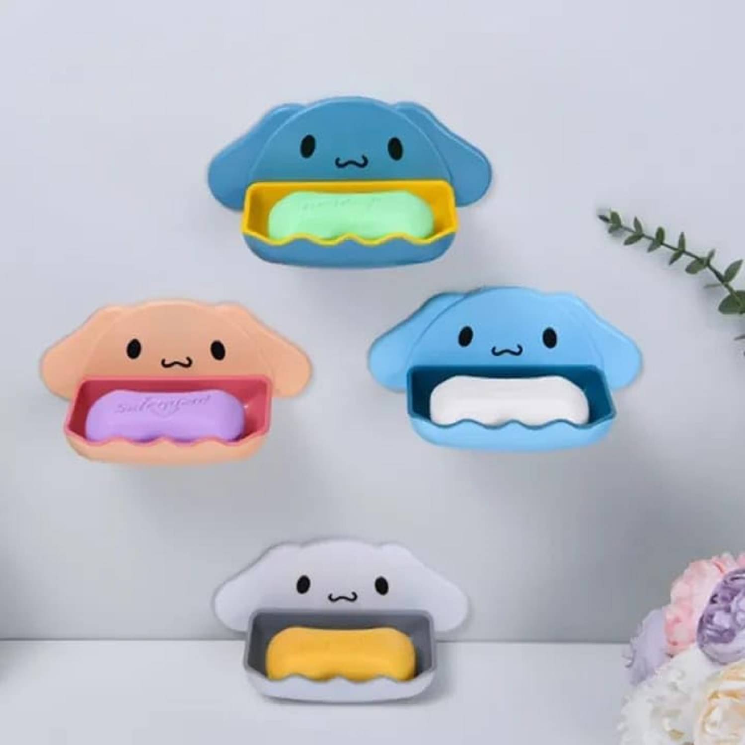 Cute Dog Shaped Wall Mount Soap Dish with Sponge Holder - Dual Layer Bathroom Soap Storage Rack, Space-Saving Cute Dog Shaped Wall Mount Soap Dish with Sponge Holder - Dual Layer Bathroom Soap Storage Rack, Space-Saving