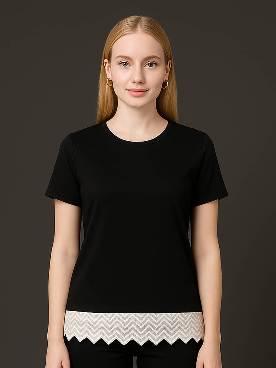     			DTR FASHION Women Cotton Solid Regular Fit Round Neck T-Shirt ( Black )