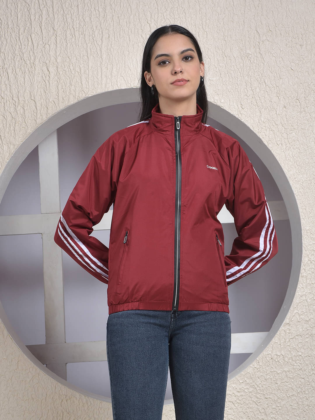 Dollar Women Round Neck Regular Jacket ( Wine ) Dollar Women Round Neck Regular Jacket ( Wine )