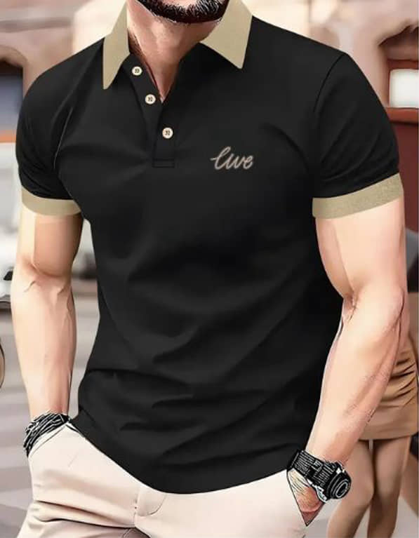 EVEGRAZE Men Polyester Regular Fit Solid Polo T Shirt ( Black )