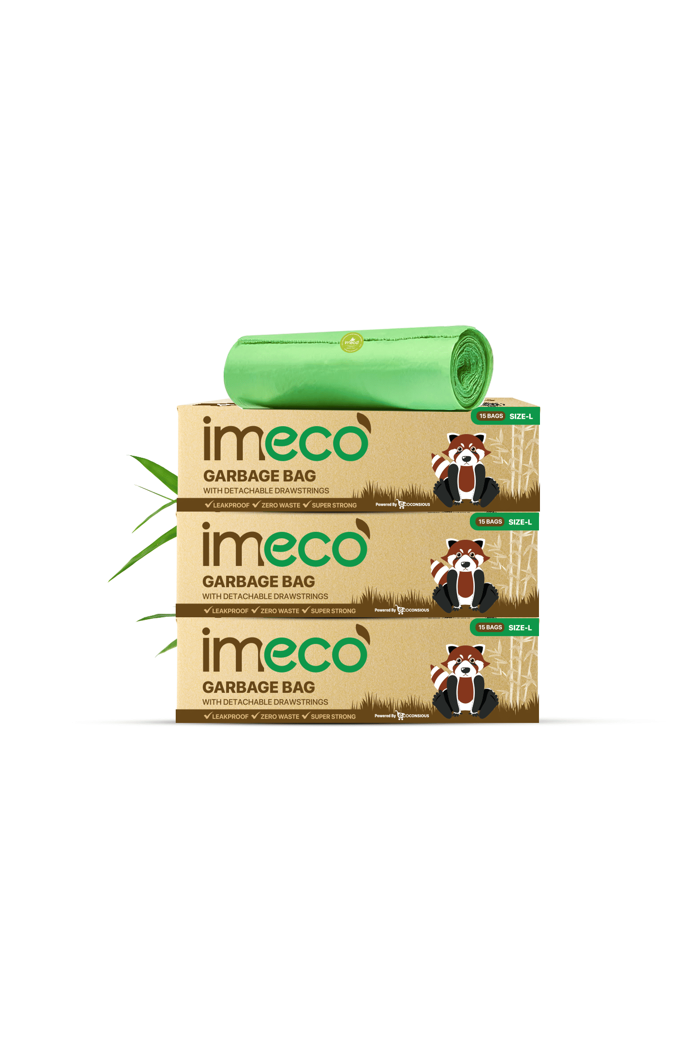     			Eco-Friendly Garbage Bags | 45 Pcs | Large - 24 x 32 Inches | 15 Pcs x 3 Rolls | Green | Dustbin/Trash Bags with Detachable Drawstrings | Perfect for Dry & Wet Waste