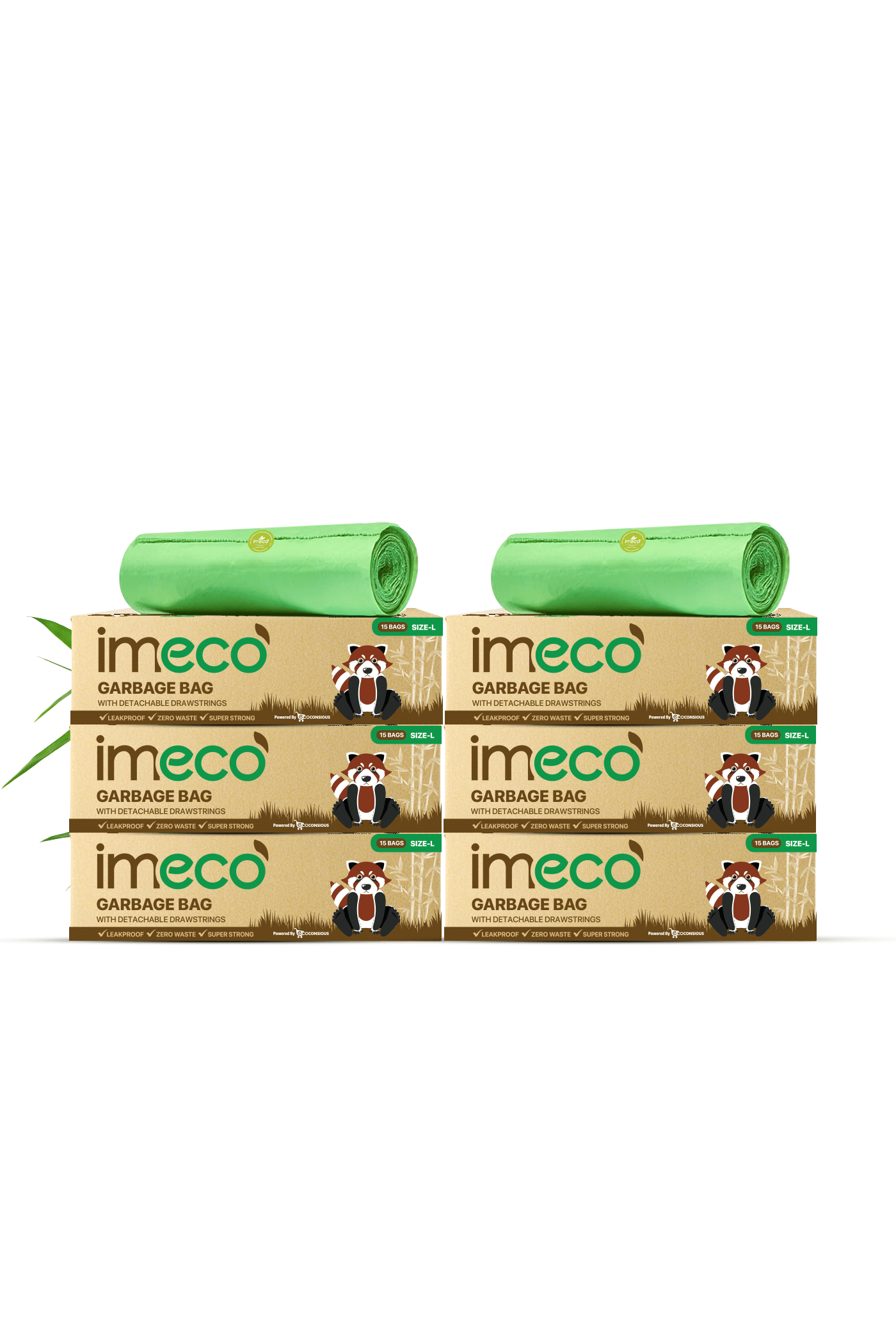     			Eco-Friendly Garbage Bags | 90 Pcs | Large - 24 x 32 Inches | 15 Pcs x 6 Rolls | Green | Dustbin/Trash Bags with Detachable Drawstrings | Perfect for Dry & Wet Waste