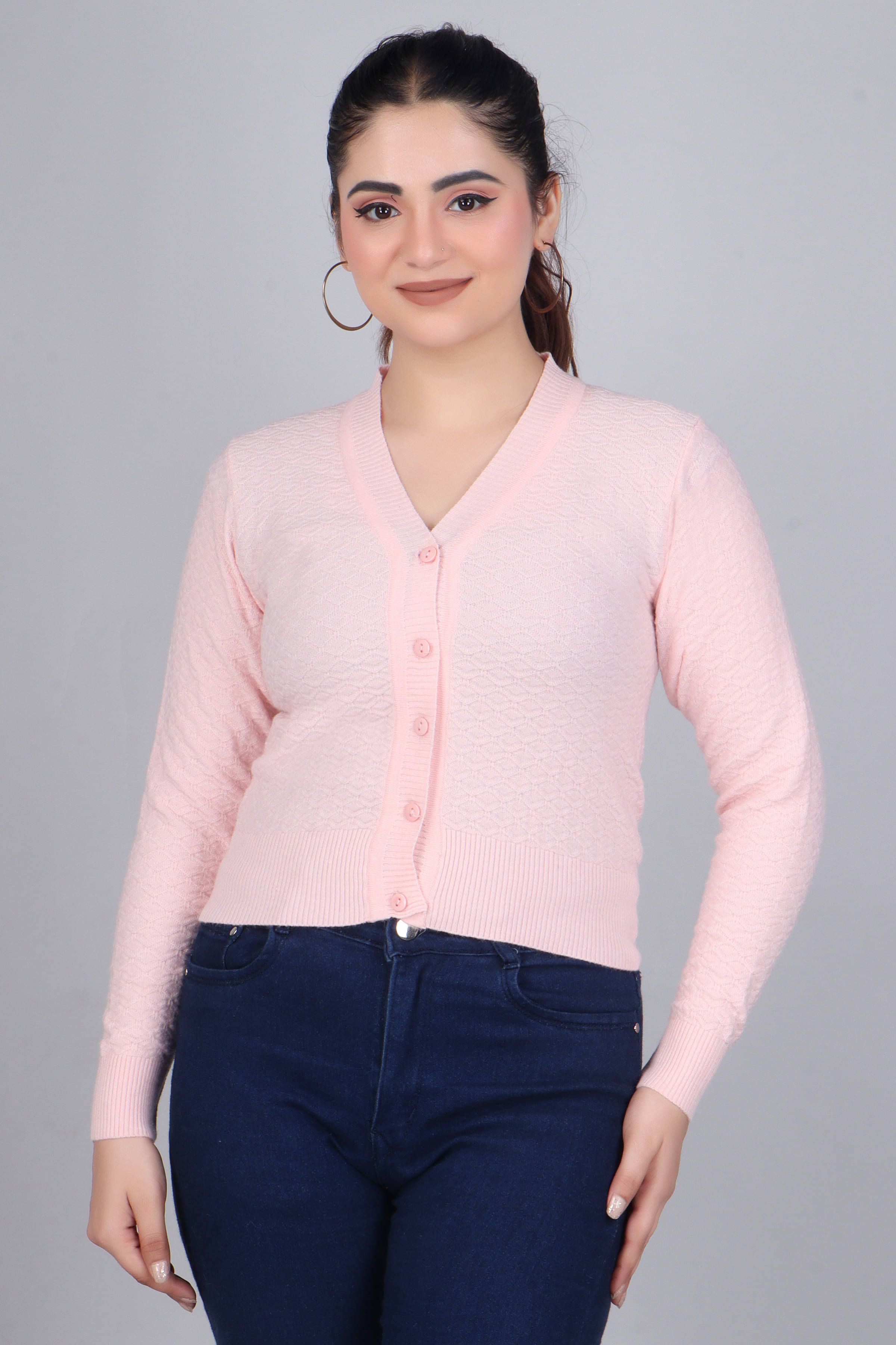     			FEVERFEW Viscose Blend V Neck Women's Cardigans Dress - Pink ( Pack of 1 )