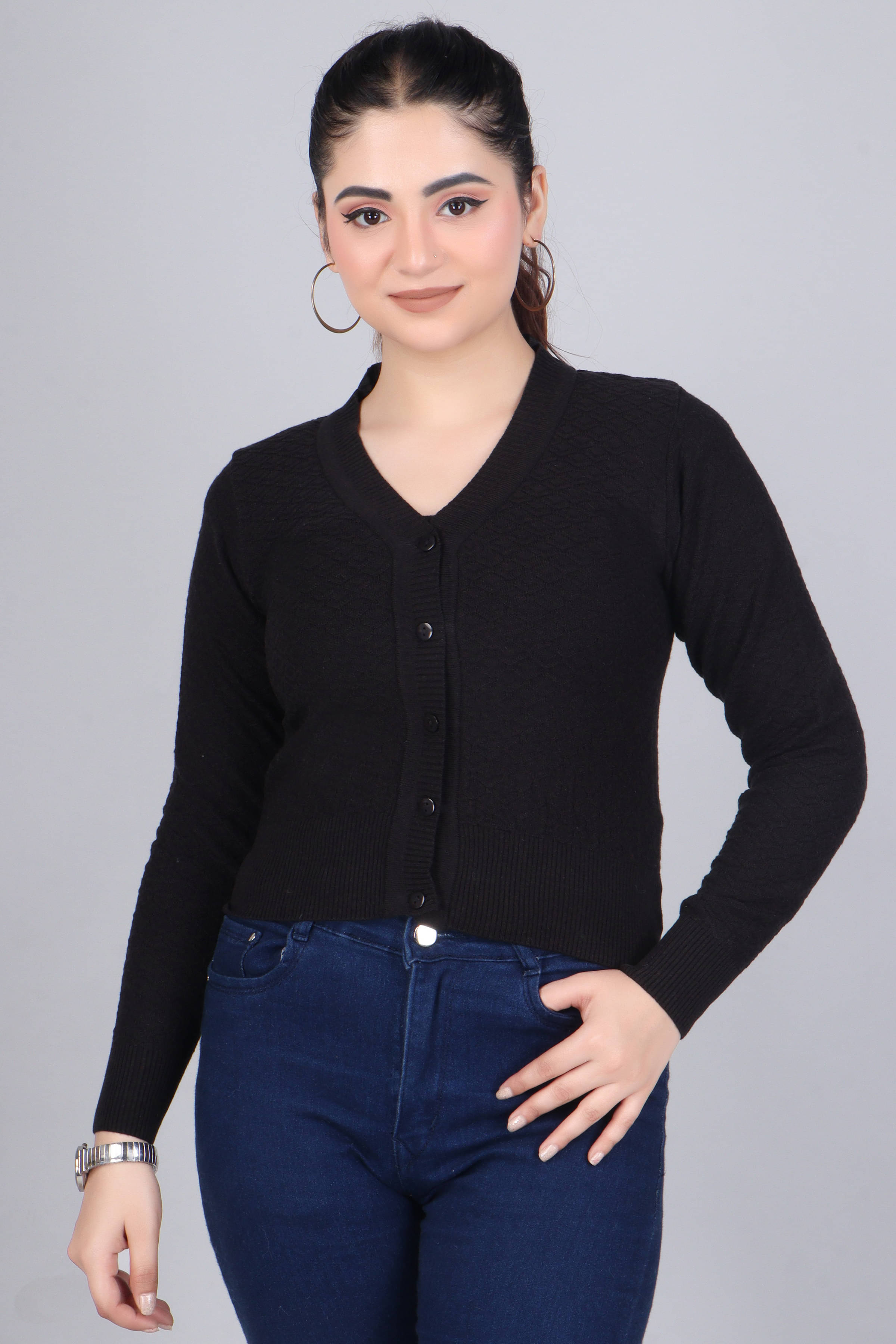 FEVERFEW Viscose Blend V Neck Women's Cardigans Dress - Black ( Pack of 1 ) FEVERFEW Viscose Blend V Neck Women's Cardigans Dress - Black ( Pack of 1 )