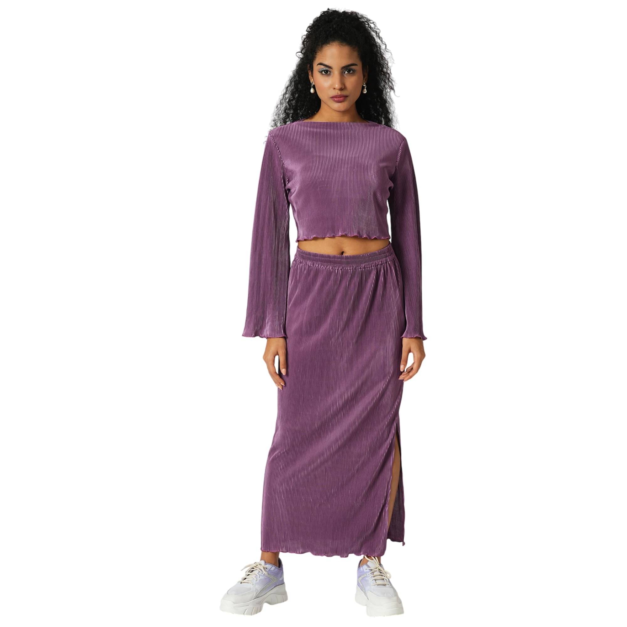     			Globus Women Top With Skirt Co-Ord Set ( Purple )