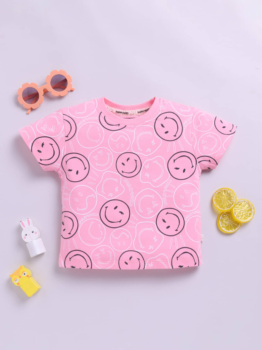     			HAPPY FACES Pack of 1 Girls Cotton Top ( Peach )
