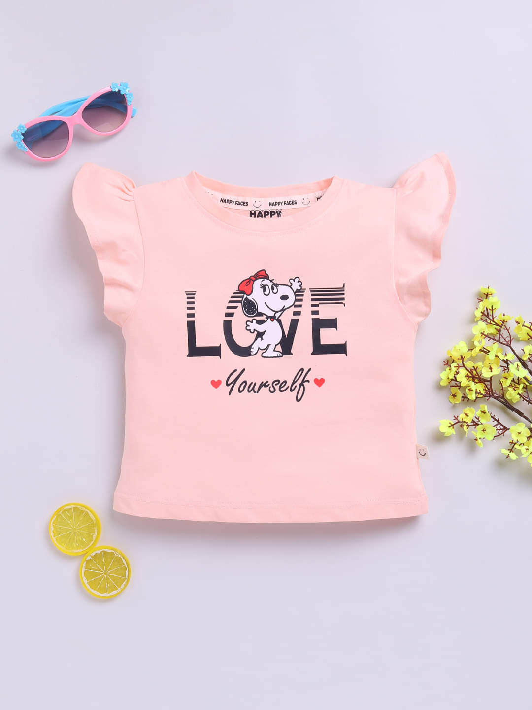     			HAPPY FACES Pack of 1 Girls Cotton Top ( Peach )