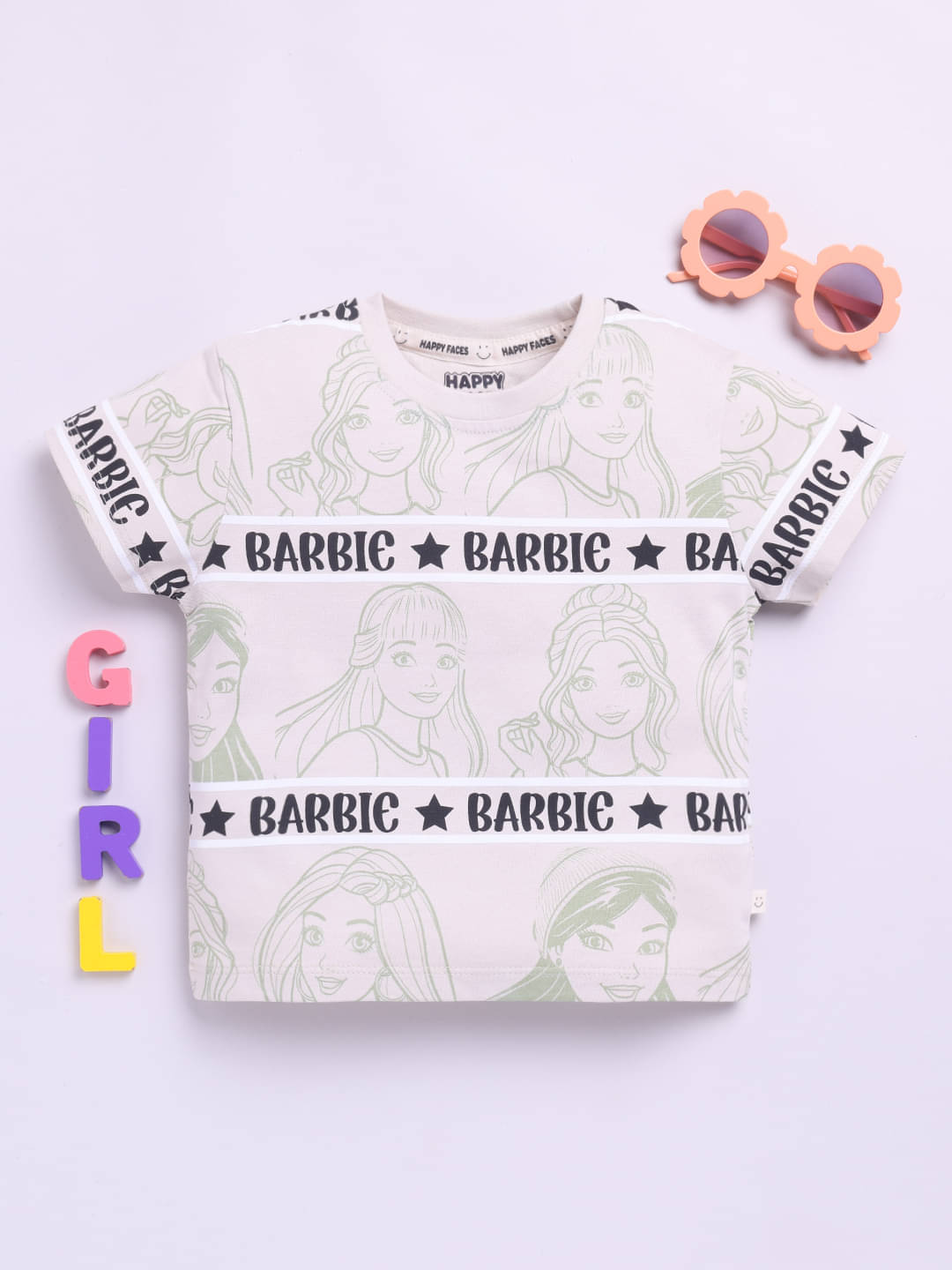     			HAPPY FACES Pack of 1 Girls Cotton Top ( Beige )