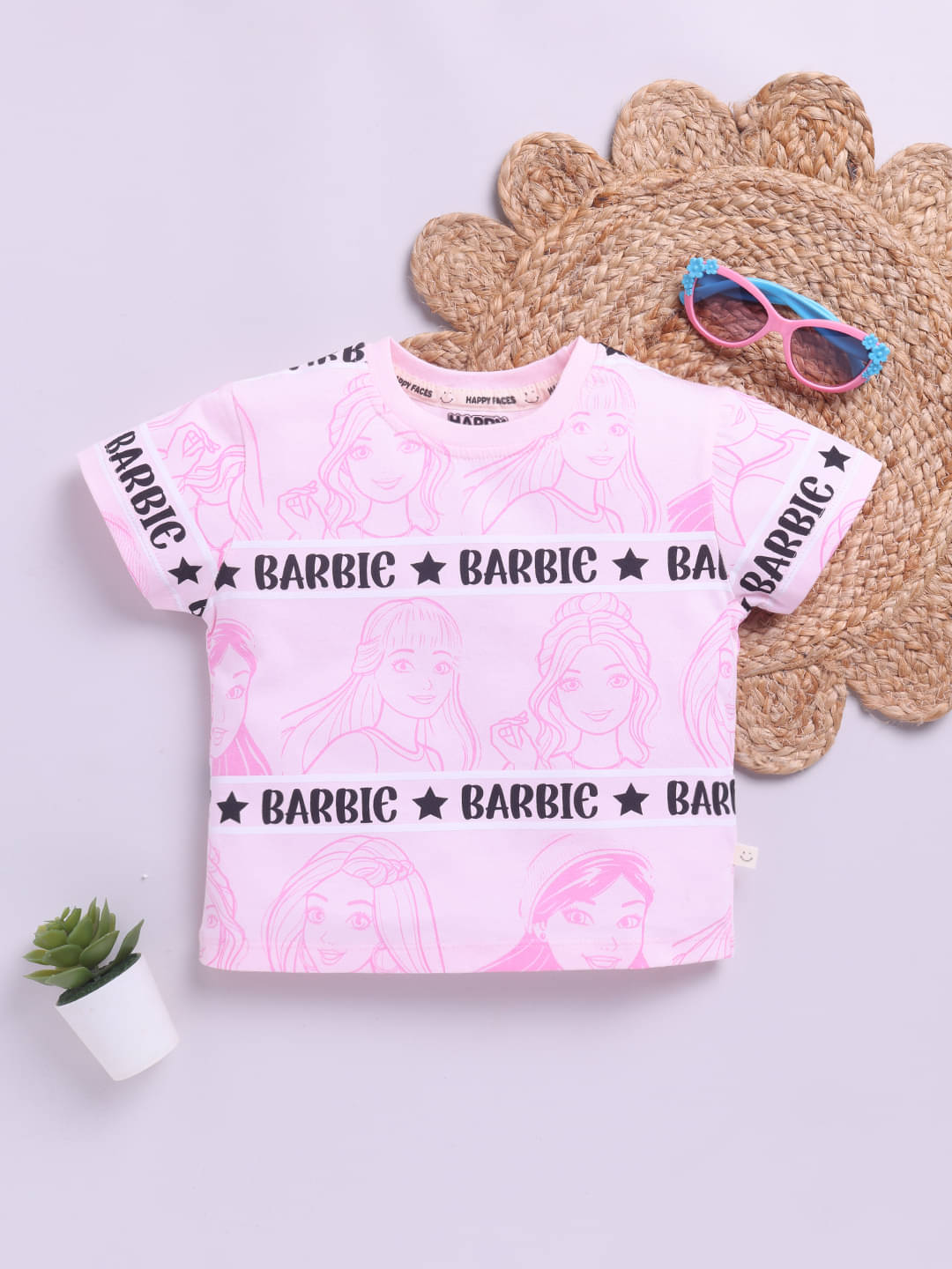     			HAPPY FACES Pack of 1 Girls Cotton Top ( Pink )
