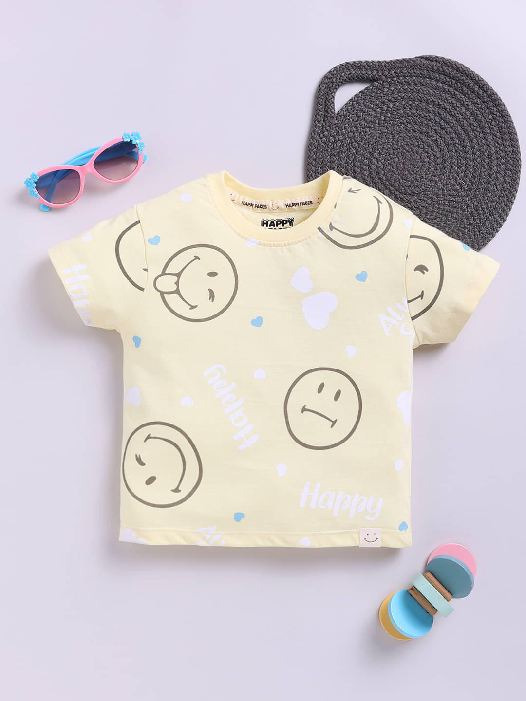     			HAPPY FACES Pack of 1 Girls Cotton Top ( Yellow )