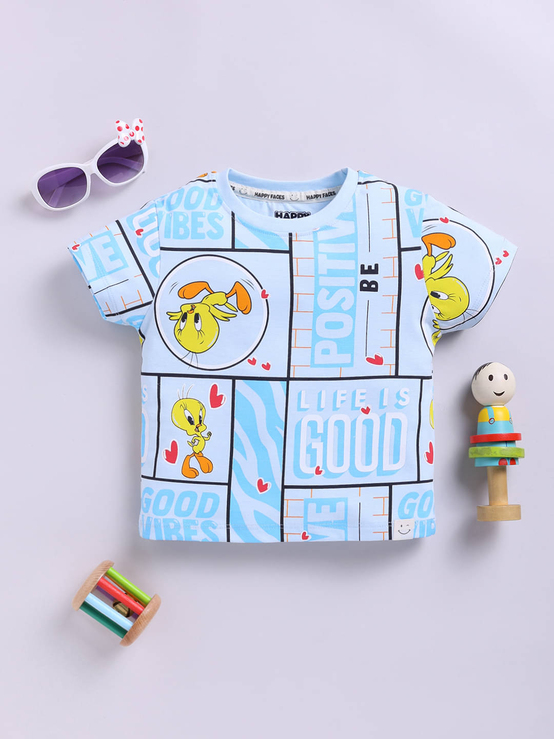     			HAPPY FACES Pack of 1 Girls Cotton Top ( Blue )