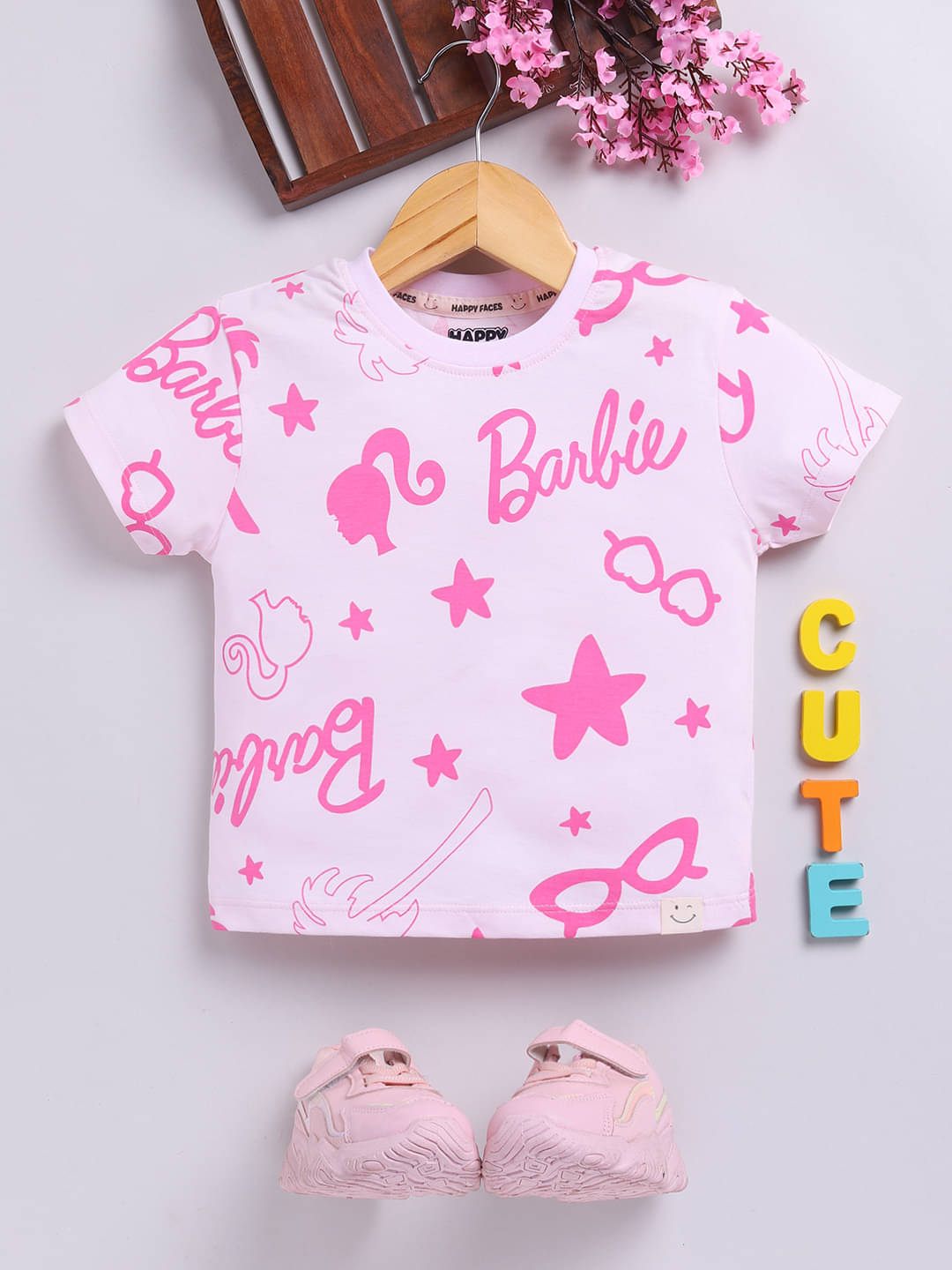     			HAPPY FACES Pack of 1 Girls Cotton Top ( Pink )
