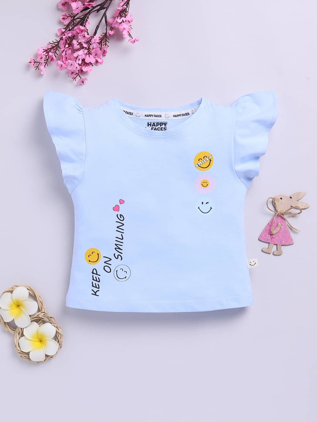     			HAPPY FACES Pack of 1 Girls Cotton Top ( Blue )