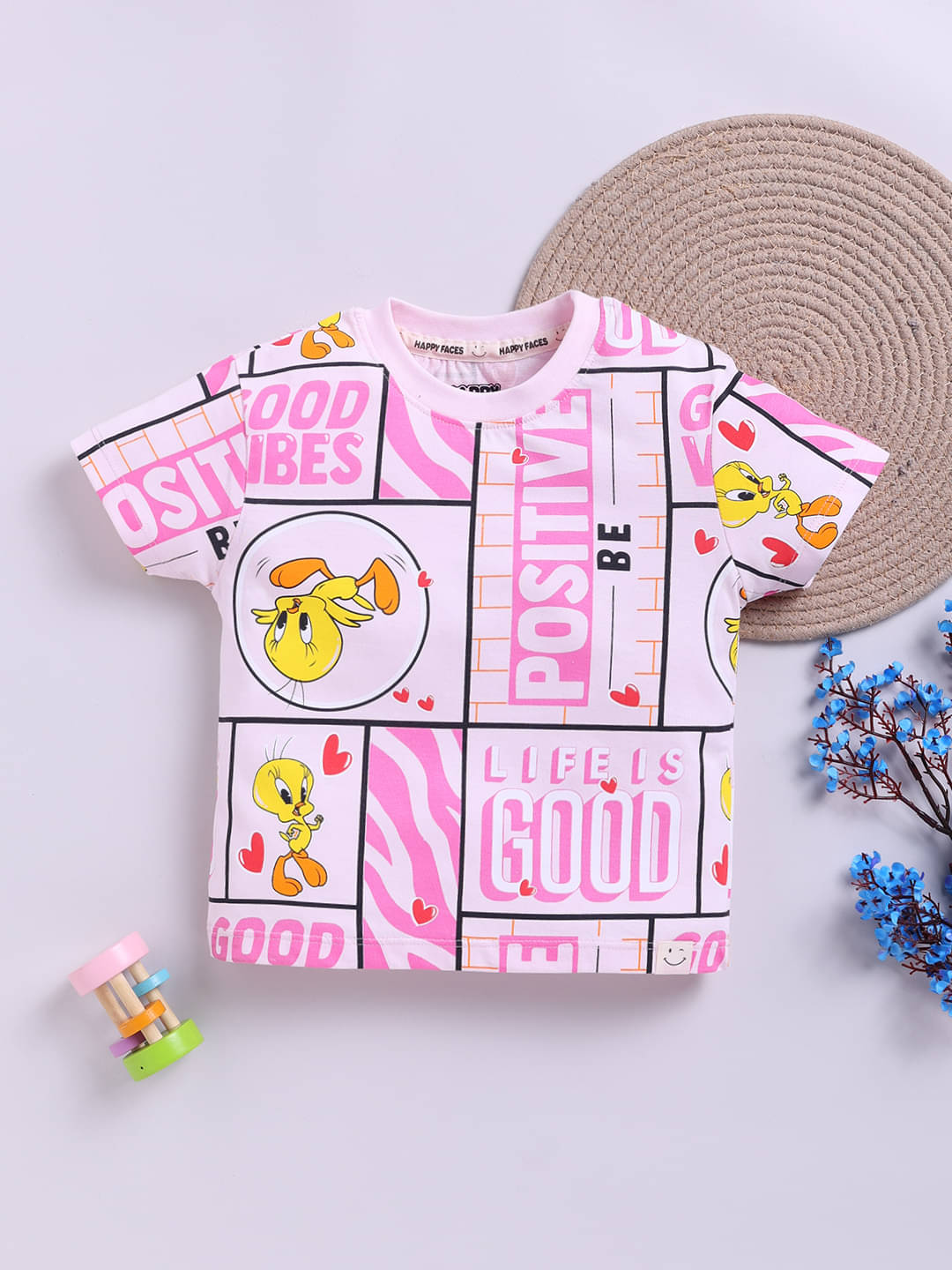     			HAPPY FACES Pack of 1 Girls Cotton Top ( Pink )