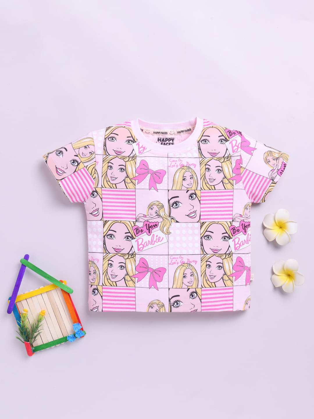     			HAPPY FACES Pack of 1 Girls Cotton Top ( Pink )