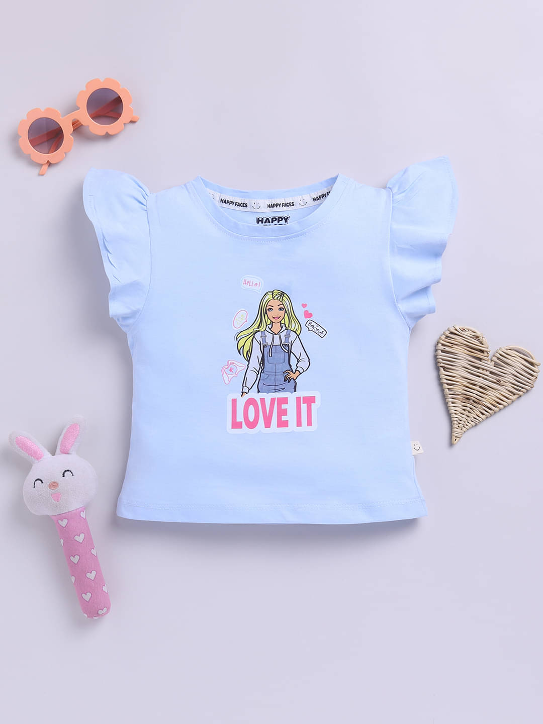     			HAPPY FACES Pack of 1 Girls Cotton Top ( Blue )