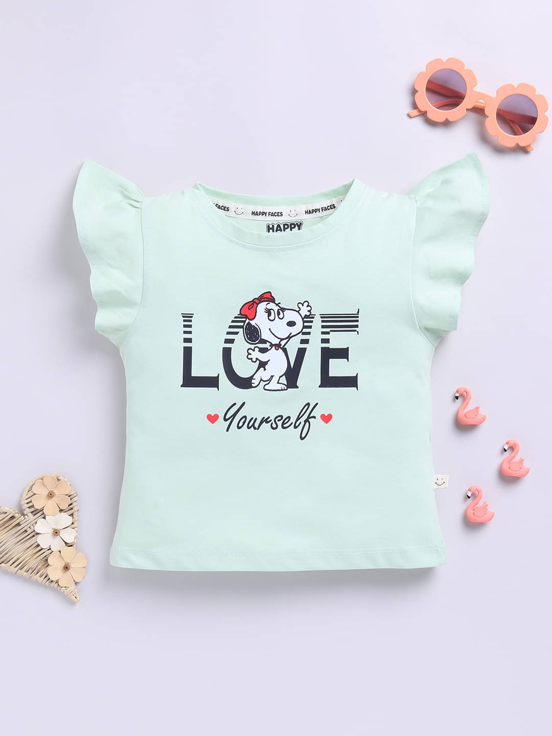     			HAPPY FACES Pack of 1 Girls Cotton Top ( Green )