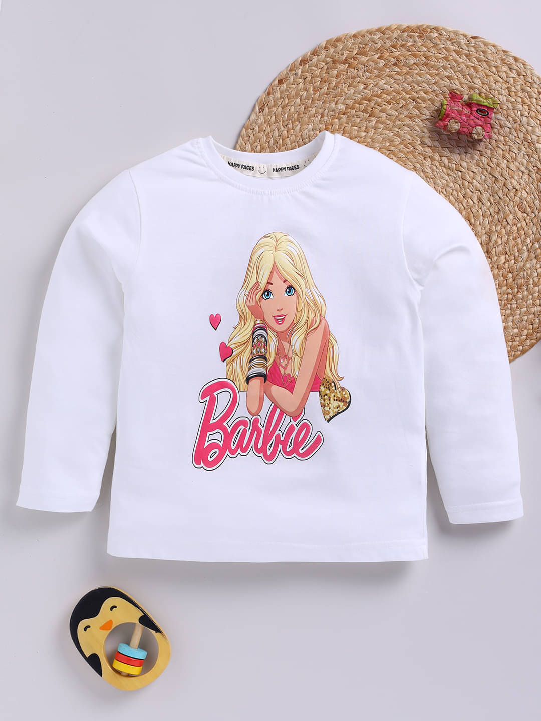     			HAPPY FACES Pack of 1 Girls Cotton Top ( White )
